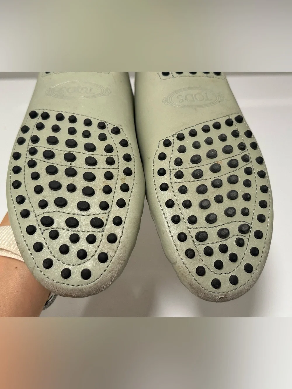 Tod's Sage Green Leather Driving Loafers